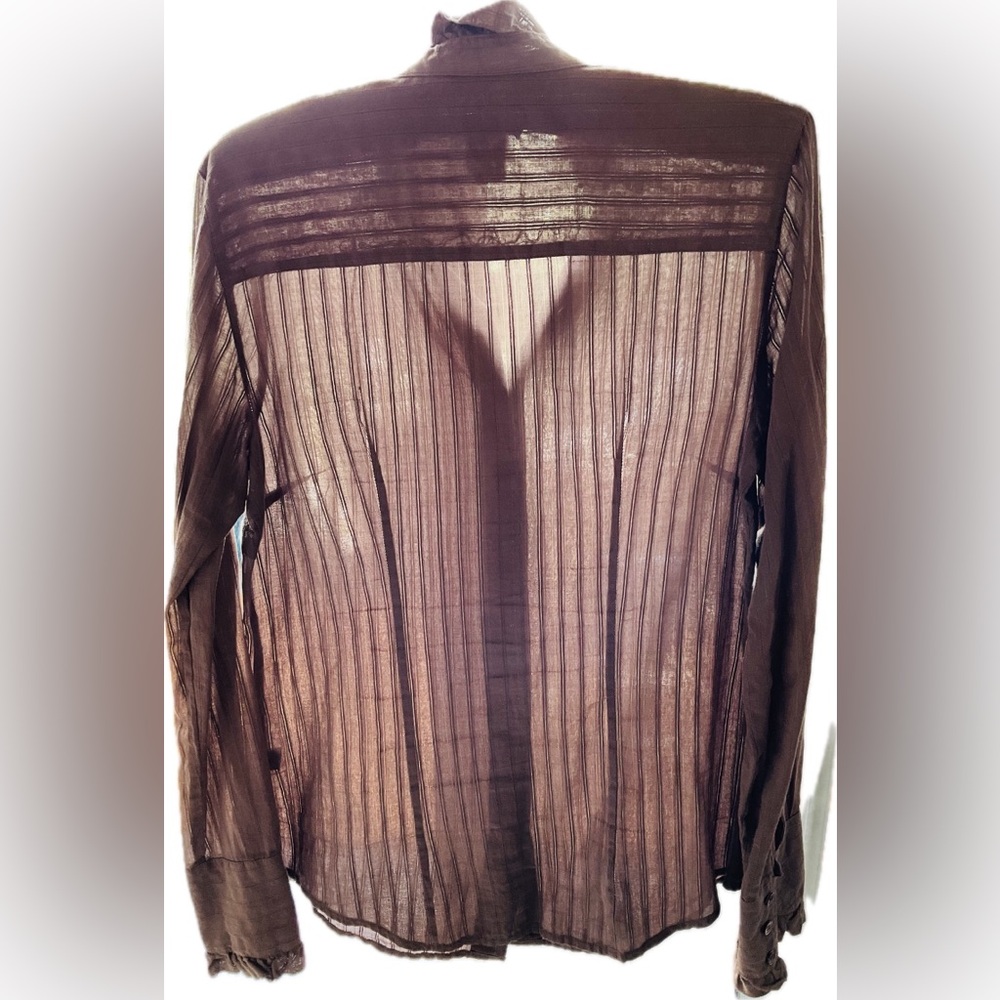 J. Crew Brown Ruffle Silver Thread Button Down Bl… - image 2